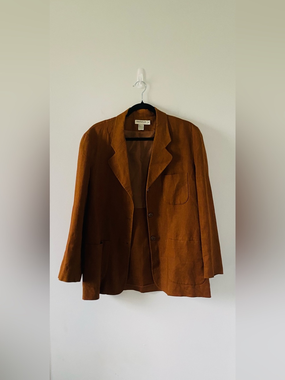 VTG Ann Taylor Slouchy Linen Blazer Rust Brown Tobacco Oversized Lagenlook M